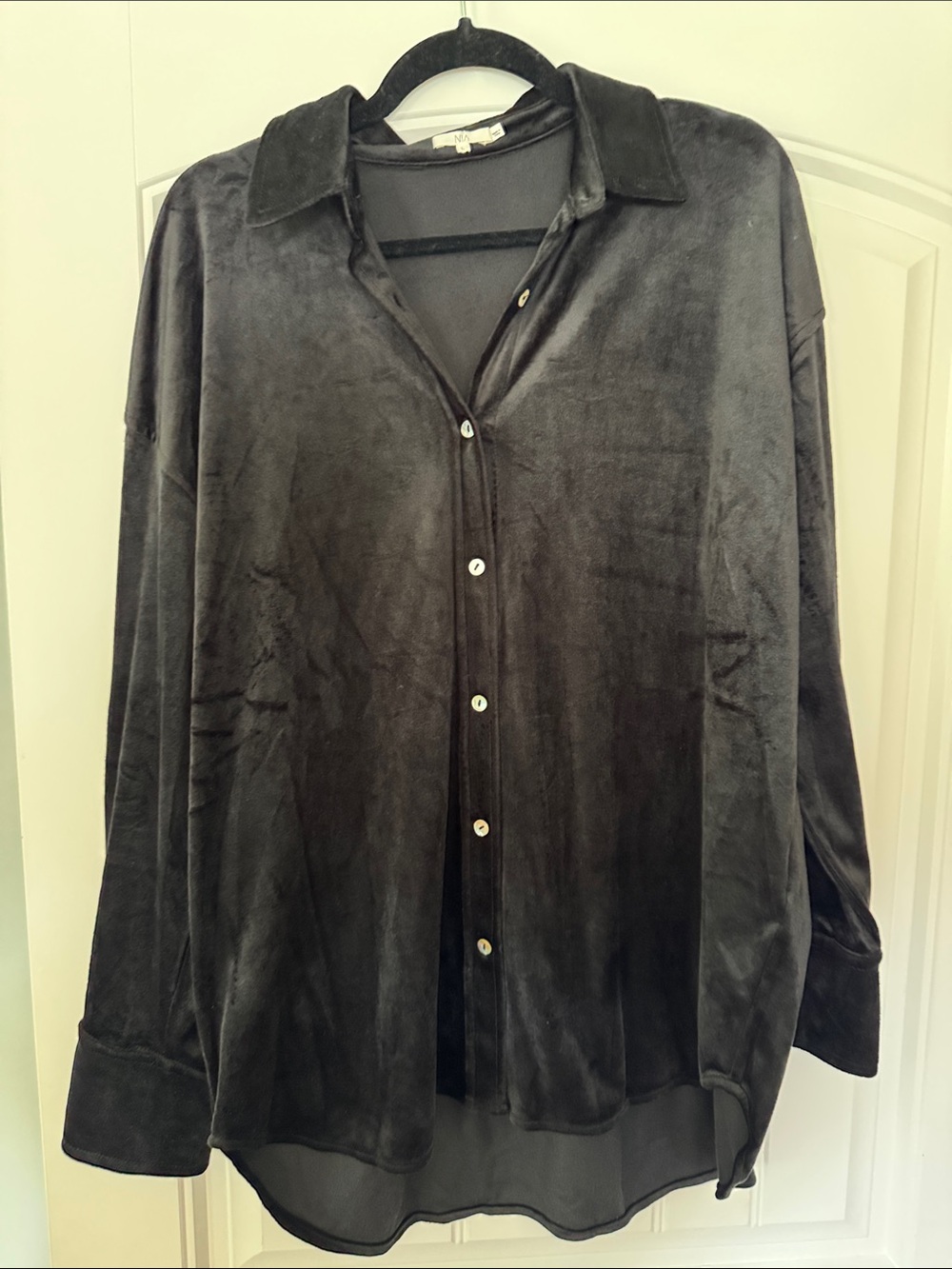 Women’s Black Velvet Button-Up Shirt